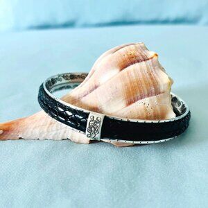 Brighton Black Braided Leather Talana Scroll Bangle